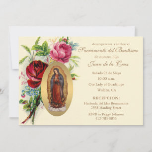 Invitation Espagnol Vintage bébé catholique écriture florale 