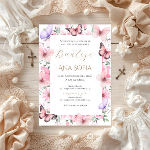 Invitation espagnole baptême fille invitation rose