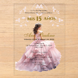 Invitation espagnole de Quinceañera en acrylique f