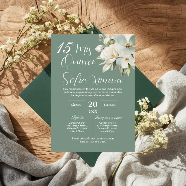 Invitation espagnole de Quinceañera florale de ver (Créateur téléchargé)