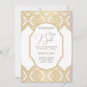 Invitation Espanol Invitación Boda Elegant Blanc Or Ornate