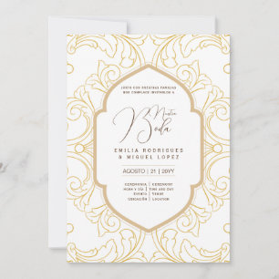 Invitation Espanol Invitación Boda Elegant Blanc Or Ornate