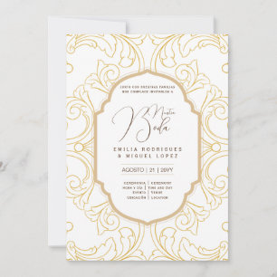 Invitation Espanol Invitación Boda Elegant Blanc Or Ornate