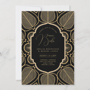 Invitation Espanol Invitación Boda Elegant Mariage d'or noir