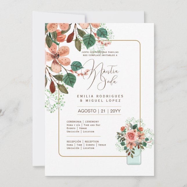 Invitation Espanol Invitación de Boda Summer Floral Mariage I (Devant)