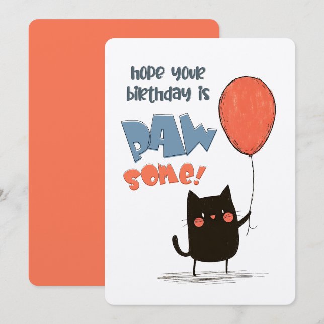Invitation Espère que ton anniversaire est Pawsome ! | Un cha (Devant / Derrière)