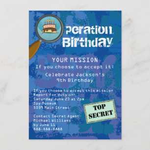 Invitation Espion / Secret / Agent spécial fête d'anniversair