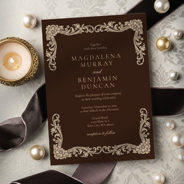 Invitation Espresso Brown and Cream Vintage Baroque Wedding (Créateur téléchargé)