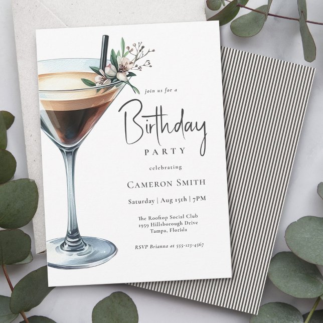 Invitation Espresso Martini Cocktail Thème Anniversaire (Available in both printed and instant download digital formats.)