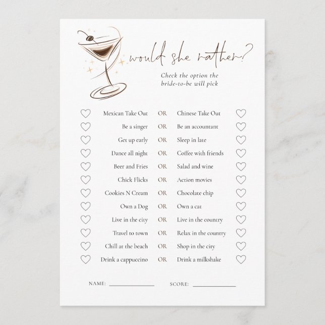 Invitation Espresso Martini Doodle Bridal Shower Game (Devant)
