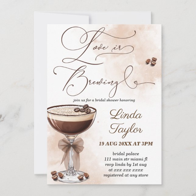 Invitation Espresso Martini L'amour est en train de se prépar (Devant)