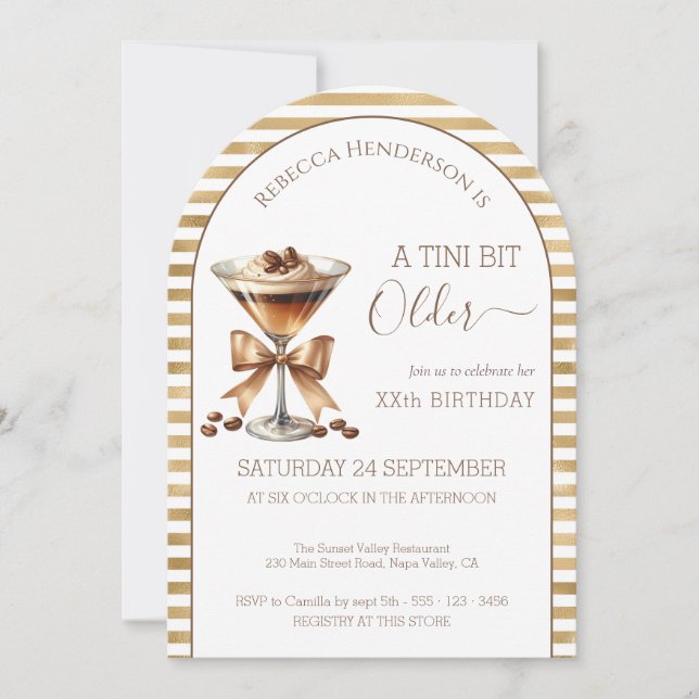 Invitation Espresso martini 'Un peu plus âgée' anniversaire o (Devant)