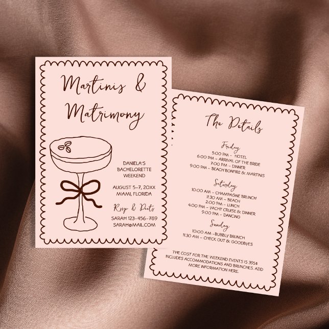Invitation Espresso Martinis & Matrimony Main tiré Whimsical (Espresso Martinis & Matrimony Hand Drawn Whimsical Invitation)
