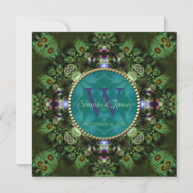 Invitation Esprit Chamanique Nature Vert Monogramme Engagemen (Devant)
