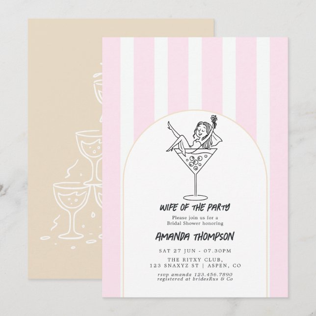 Invitation Esquisse dessinée à la main Femme de la fête Enter (Devant / Derrière)