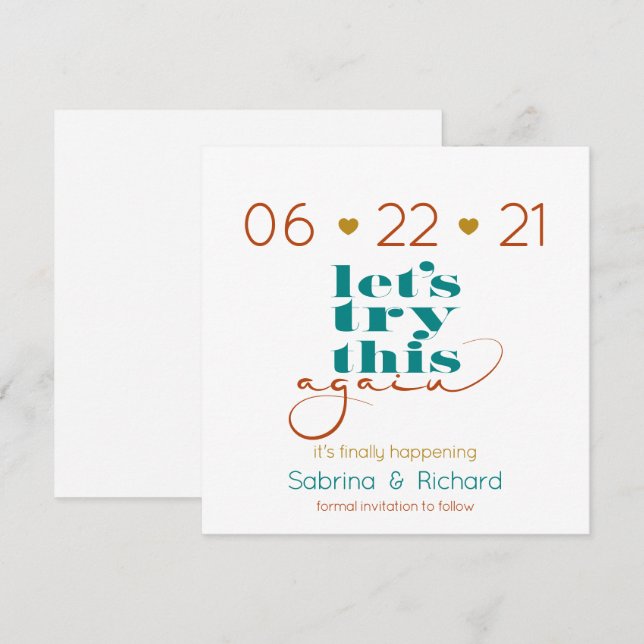 Invitation Essayer de nouveau Bold Turquoise Rust Gold Enregi (Devant / Derrière)