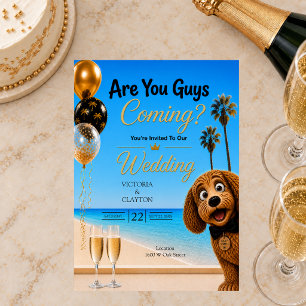 Invitation Est-ce que vous venez ? Mariage de chien à la plag