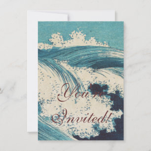 Invitation Estampe antique japonaise sur bois Vagues bleues d