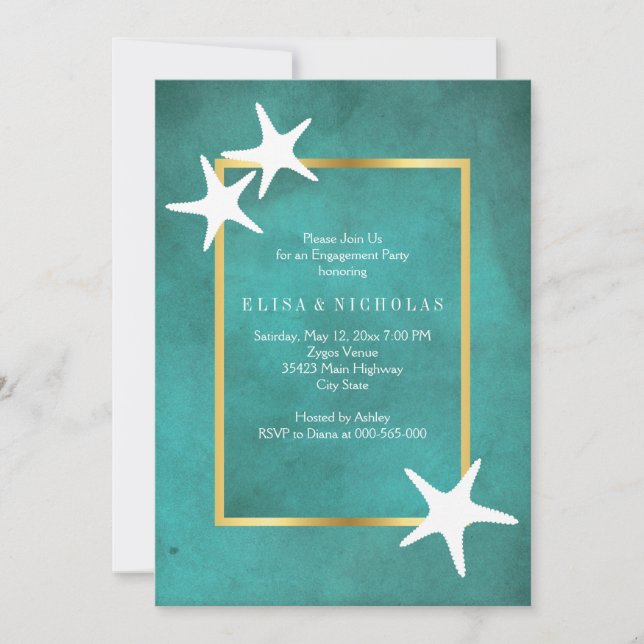 Invitation Estarfish blanche sur fiançailles mariage turquois (Devant)