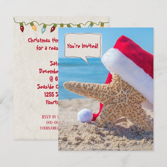 Invitation Estarfish de Noël sur la plage sable pour la fête (Devant / Derrière)