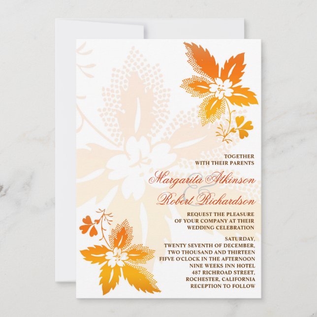 Invitation esthète automne feuilles classiques mariage (Devant)