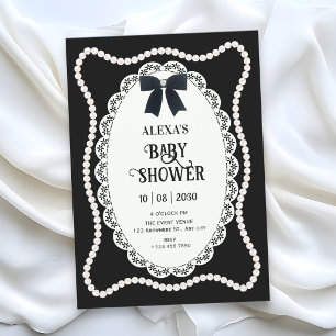 Invitation esthétique noire élégante bébé shower perle arc