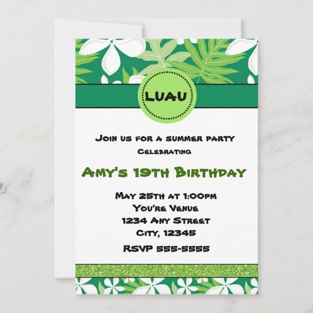 Invitation estivale à motif floral vert d'Hawaï au (Devant)