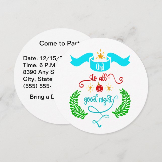 Invitation Et À Tous Bonne Nuit Typographie De Noël (Devant / Derrière)