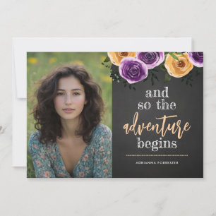 Invitation Et Ainsi L'Aventure Commence Floral Graduate Photo