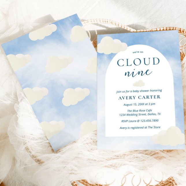 Invitation Étaient Sur Nuage 9 Baby shower De Typographie Mod (We're on cloud nine baby shower invitation)
