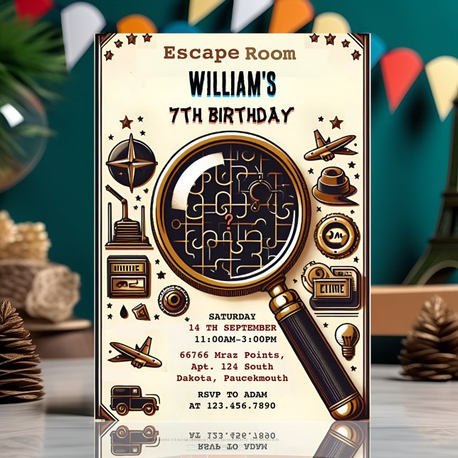 Invitation étape Clue Spy Escape Room 7e anniversaire Invitat (Créateur téléchargé)