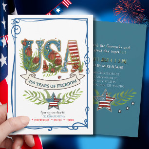 Invitation États-Unis 250 Ans de Liberté Aquarelle 4 Juillet