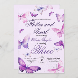 Invitation Été 3 Anniversaire Filles papillon Anniversaire
