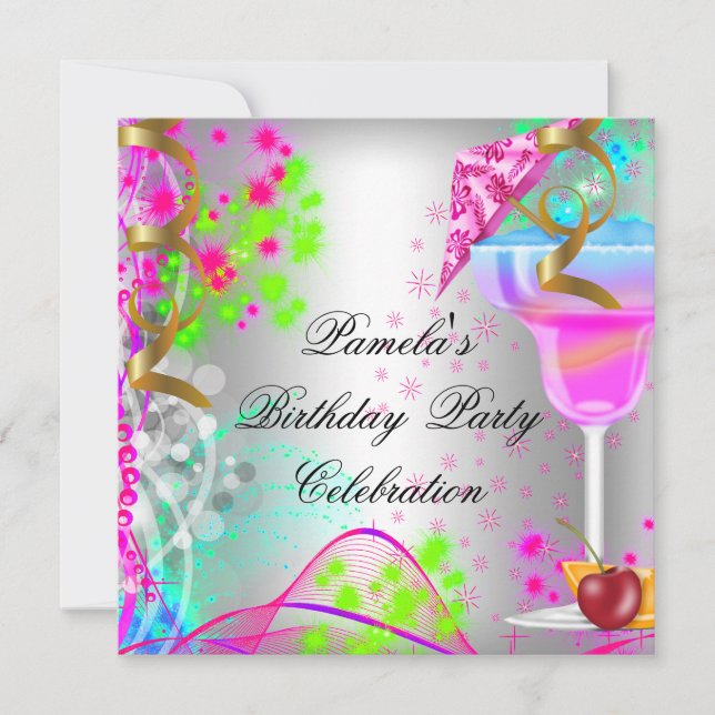 Invitation Été Anniversaire Fête Cocktail coloré (Devant)