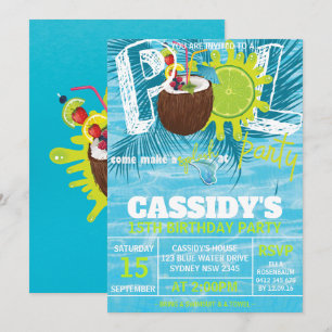 Invitation Été Anniversaire Piscine Fête de la noix de coco
