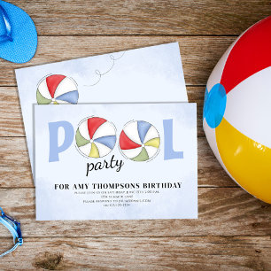 Invitation Été Anniversaire Piscine Party Beach Balls