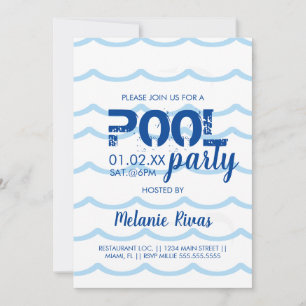 Invitation Été Anniversaire Pool Party Blue Waves Motif