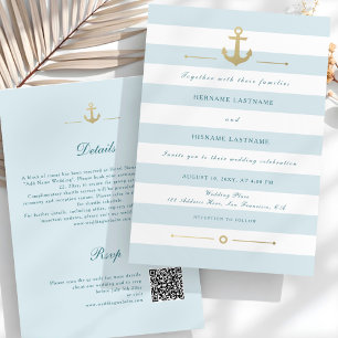 Invitation Eté Aqua Nautical QR RSVP tout-en-un Mariage