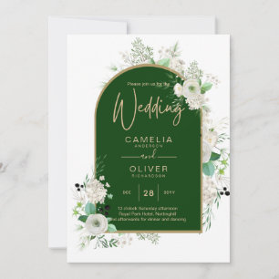 Invitation Été Blanc Roses Emeraude Mariage