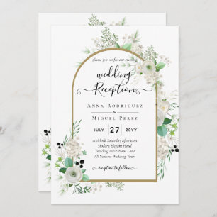 Invitation Été Blanc Roses Émeraude Sage Verdure MARIAGE