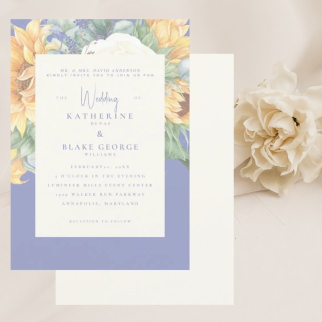 Invitation Eté Bleu Élégant Tournesol Mariage toscan II (Créateur téléchargé)