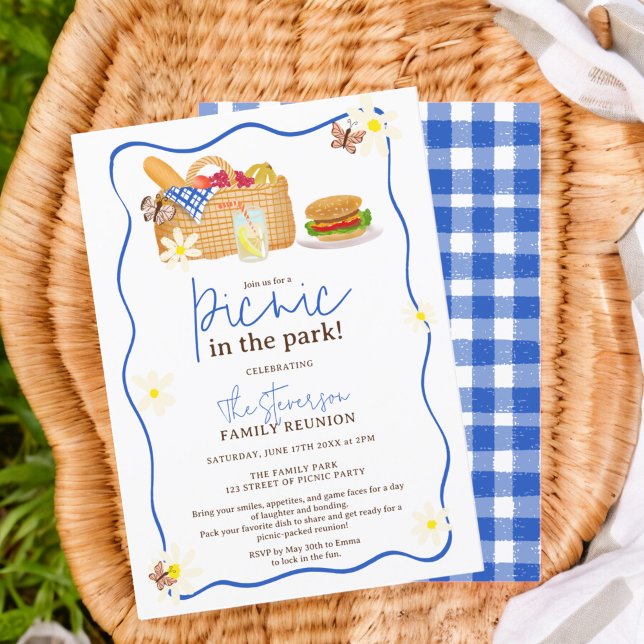 Invitation Été bleu Fun Pique-nique dans la réunion familiale (Summer blue Fun Picnic in the park family reunion Invitation)