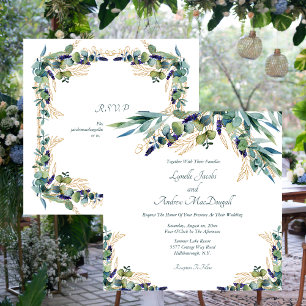 Invitation Eté Bleu Vert Aquarelle Mariage Floral