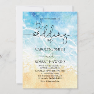 Invitation Eté Blue Ocean Beach Watercolor Mariage