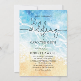 Invitation Eté Blue Ocean Beach Watercolor Mariage