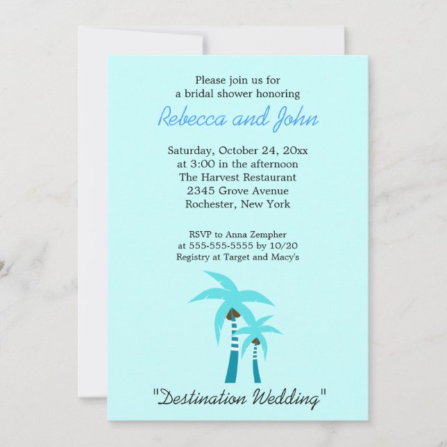 Invitation Eté Breeze Palm Tree 5x7 Fête des mariées Invitati (Devant)