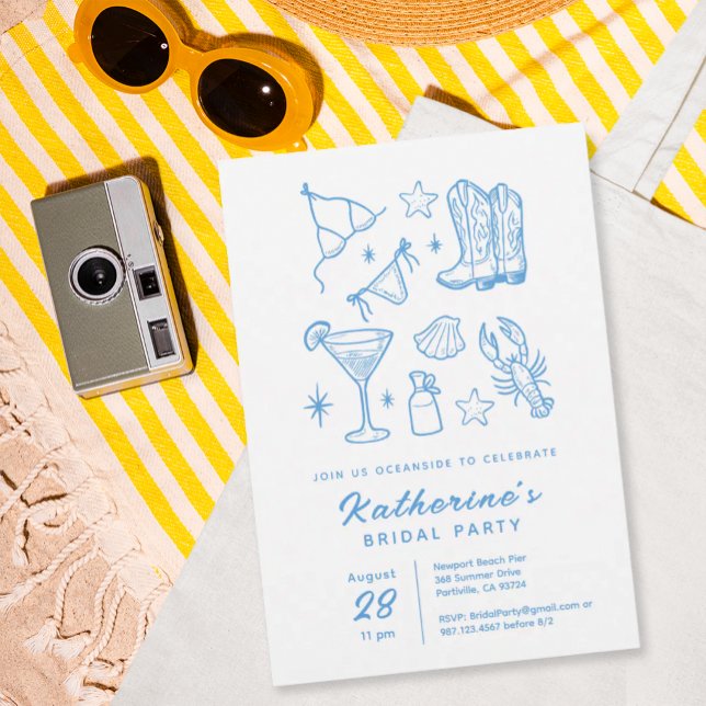 Invitation Été Chic Bleu Mariage Plage Fête de Fiançailles De (Créateur téléchargé)