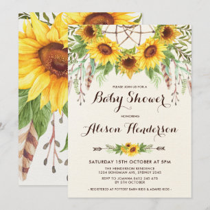 Invitation Été Dreamcatcher de baby shower de tournesol de