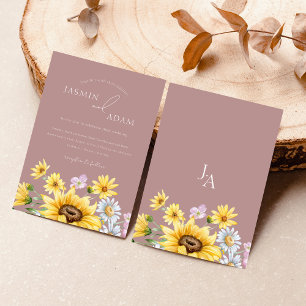 Invitation Été Dusty Pink Sunflowers Monogram Mariage
