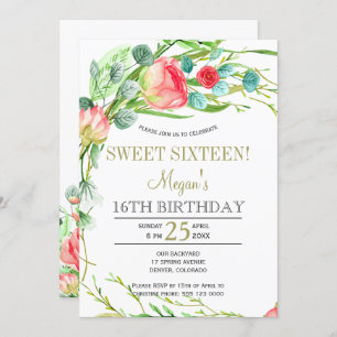 Invitation Été fleuri élégant jardin rose sweet sixteen